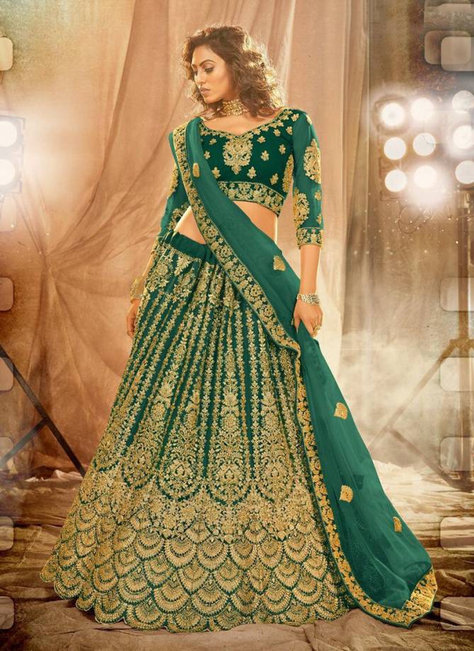 ALANKAR Senhora Latest Fancy Designer Heavy Bridal Wedding Wear Heavy Embroidery And Diamond Work Net With Silk Stain Lahenga Choli Collection